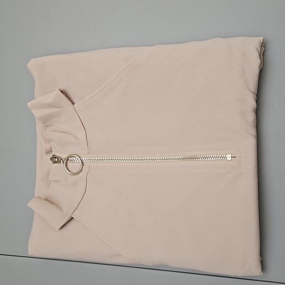 Mock Neck Sleeveless Exposed Half Zip Swing A-Line Halter Mini Dress Taupe - Picture 2 of 5